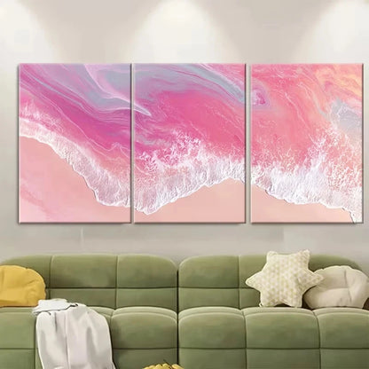 3pcs Abstract Beach Print, Pink Coastal Pastel Wall Art Set Canvas Framed 40x60cm - High Quality Print 100% Australian Made Wall Canvas Ready to Hang