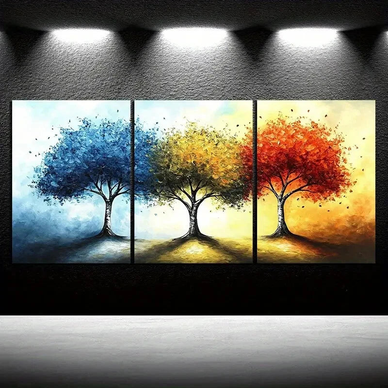 3pcs Colorful Trees Yellow Red Blue Metal Print Ready to Hang Art