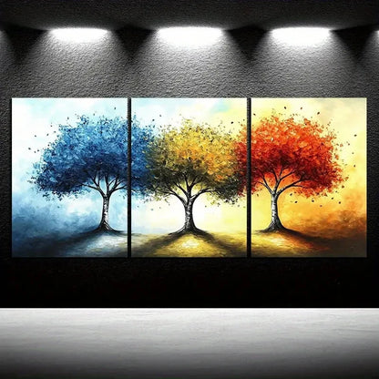 3pcs Colorful Trees Yellow Red Blue Metal Print Ready to Hang Art