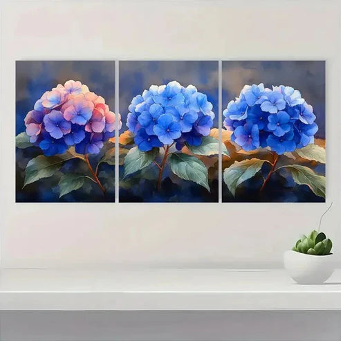 3pcs Hydrangea Painting Backlit Hydrangeas Wall Art Canvas Unframed - High Quality Print 100% Australian Made Wall Canvas