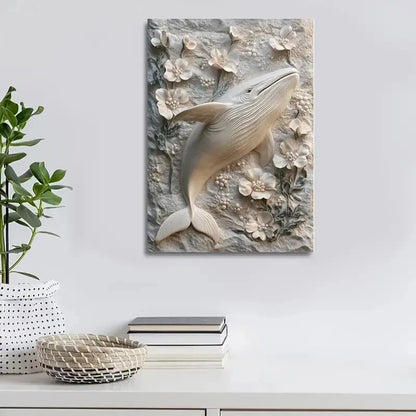 Featuring a Whale Surrounded by Floral Design Painting 40x60cm Metal Print Ready to Hang