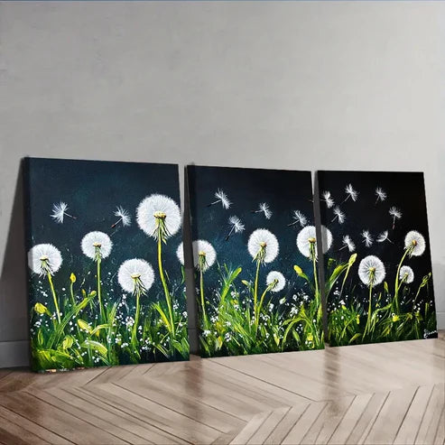 3pcs Dandelion Flower White Nature Perfect Wall Art Set Canvas Unframed - High Quality Print 100% Australian Made Wall Canvas