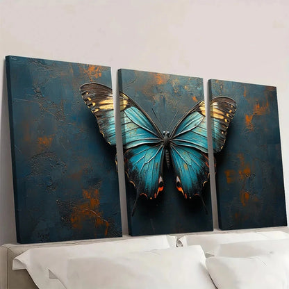 3pcs Featuring Butterfly Teal & Gray Wall Art Set Canvas Framed 60x90cm - High Quality Print 100% Australian Made Wall Canvas Ready to Hang