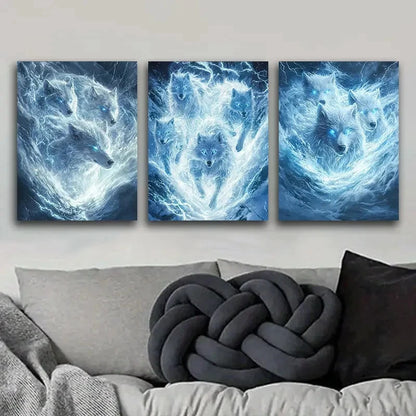3pcs Featuring White Wolves Paintings Metal Print Ready to Hang Art