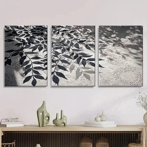 3pcs Black & White Leaf Shadow Wall Art Set Canvas Framed 40x60cm - High Quality Print 100% Australian Made Wall Canvas Ready to Hang