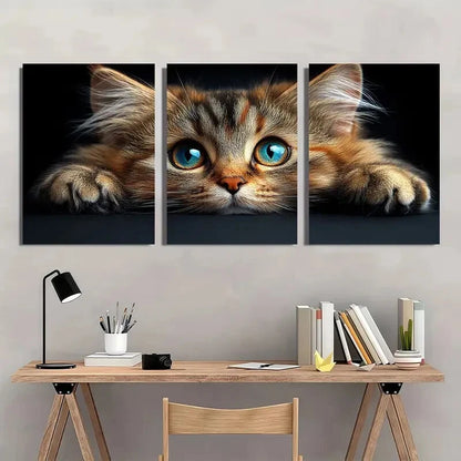 3pcs Adorable Kitten Vibrant Blue Eyes Metal Print Ready to Hang Art