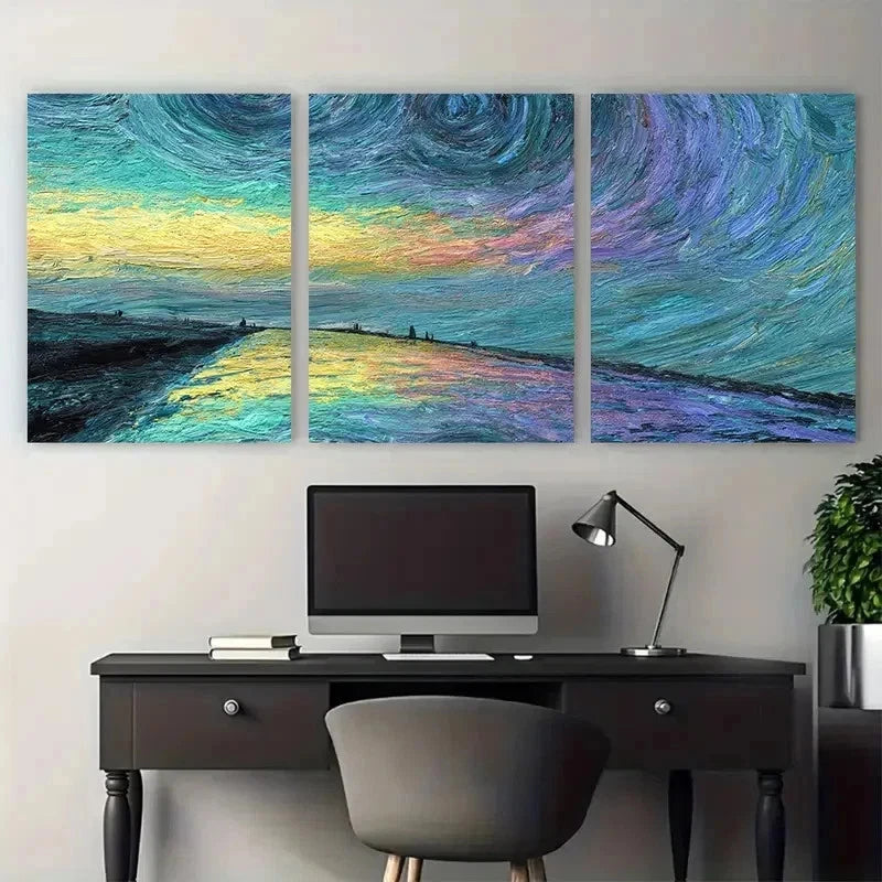 3pcs Starry Night Landscape Modern Perfec Wall Art Set Canvas Framed 60x90cm - High Quality Print 100% Australian Made Wall Canvas Ready to Hang