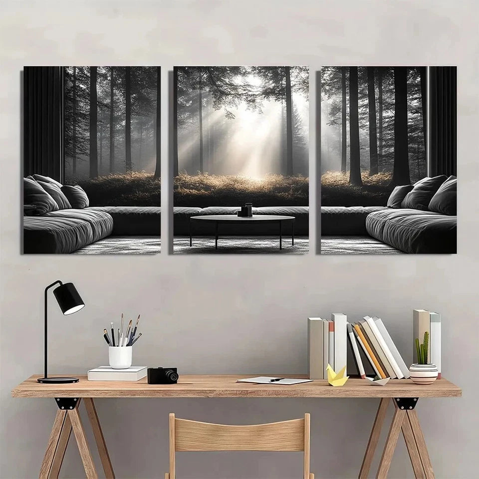 3pcs Abstract Black and White Nature Scene Metal Print Ready to Hang Art