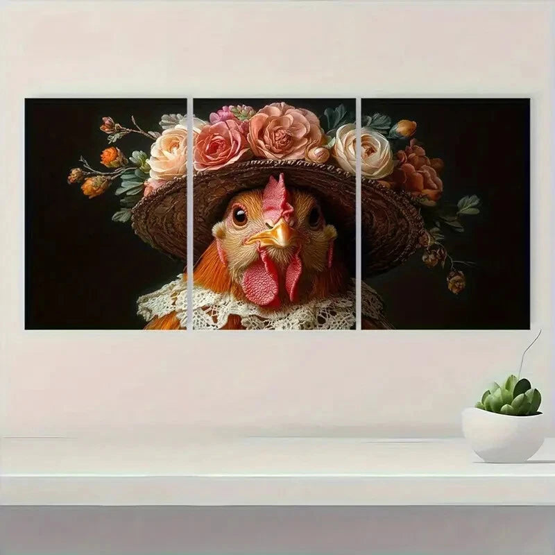 3pcs Bohemian Floral Hat & Lace Collar Metal Print Ready to Hang Art