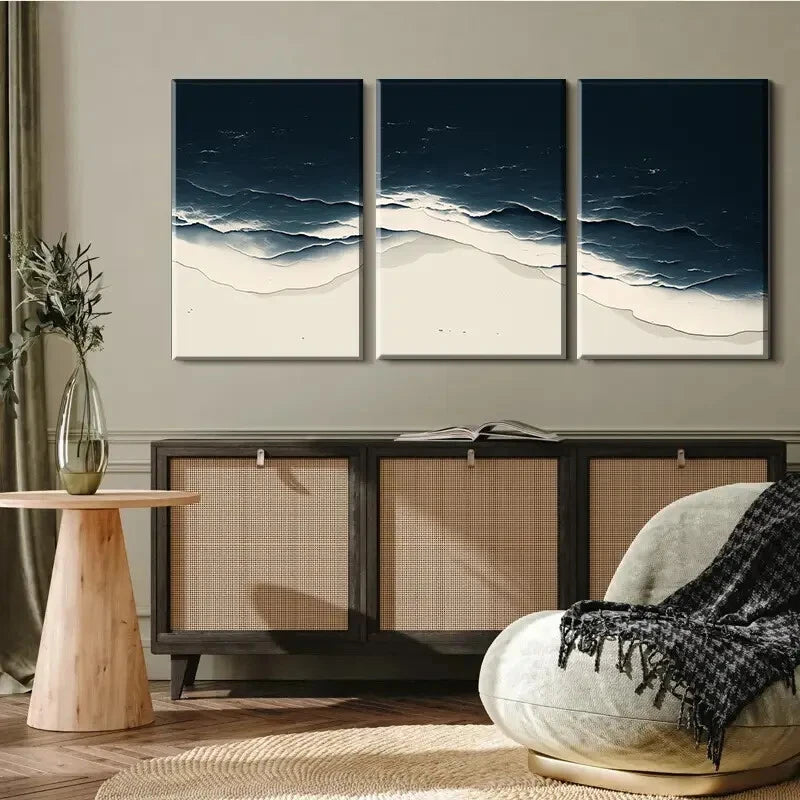 3pcs Minimalist Ocean Wave Dark Light Perfect Wall Art Set Canvas Framed 40x60cm - High Quality Print 100% Australian Made Wall Canvas Ready to Hang