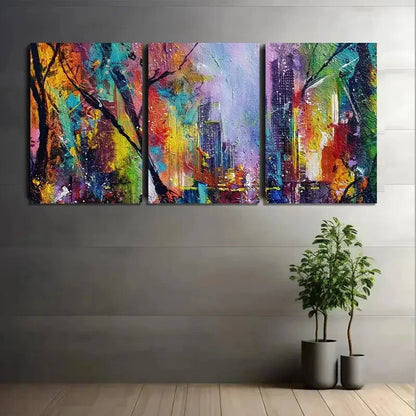 3pcs Modern Abstract Blue Yellow Orange Purple Red Metal Print Ready to Hang Art