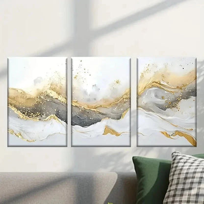 3pcs Golden & White Marble Design Wall Art Set Canvas Framed 40x60cm - High Quality Print 100% Australian Made Wall Canvas Ready to Hang