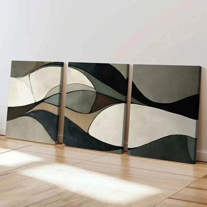 3pcs Abstract Wavy Flowing Lines Neutral Colors Wall Art Set Canvas Framed 40x60cm - High Quality Print 100% Australian Made Wall Canvas Ready to Hang