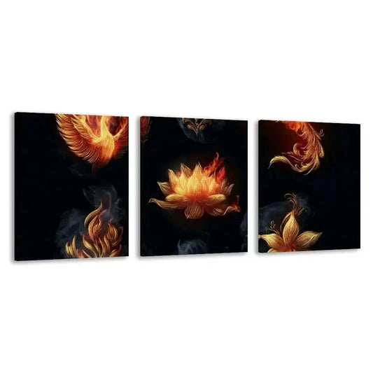 3pcs Fire Modern Abstract Flame Paintings   Wall Art Set Canvas Framed 60x90cm - High Quality Print 100% Australian Made Wall Canvas Ready to Hang