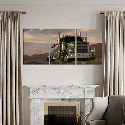 3pcs Green Truck Vehicle Modern Decor Wall Art Set Canvas Framed 40x60cm - High Quality Print 100% Australian Made Wall Canvas Ready to Hang