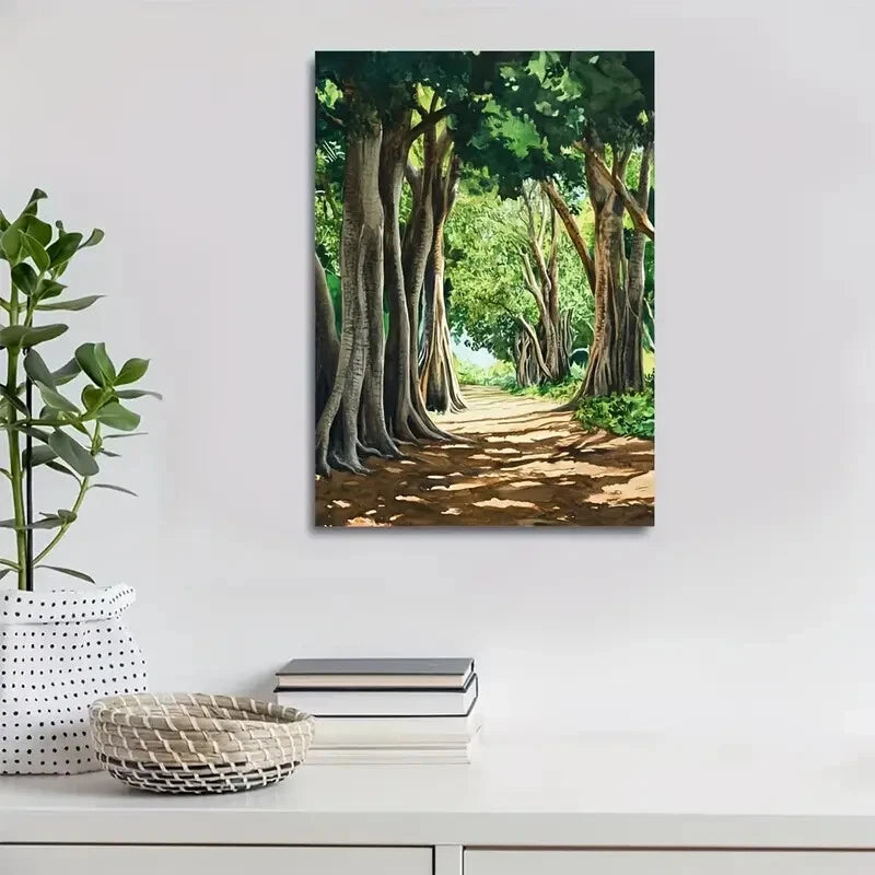Depicting a Thriving Banyan Forest Painting 40x60cm Metal Print Ready to Hang