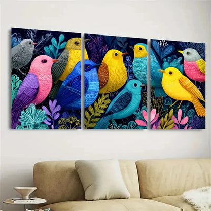 3pcs Colorful Birds Nature Gouache Nursery Art Wall Art Set Canvas Framed 40x60cm - High Quality Print 100% Australian Made Wall Canvas Ready to Hang
