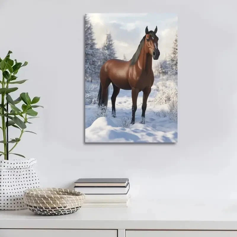 Beautiful Horse Equestrian Snowy Landscape Painting  40x60cm Metal Print Ready to Hang
