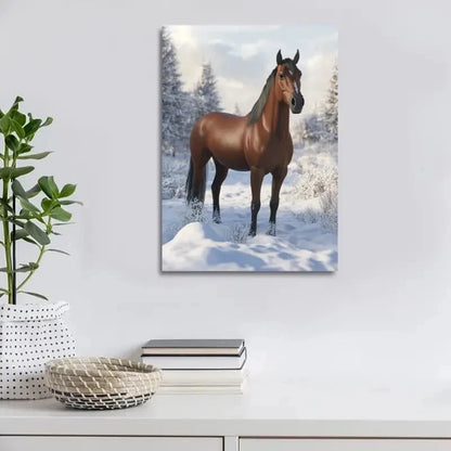 Beautiful Horse Equestrian Snowy Landscape Painting  40x60cm Metal Print Ready to Hang