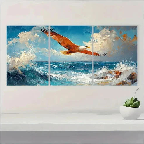 3pcs Eagle Soaring Over Ocean EU Wall Art Set Canvas Unframed - High Quality Print 100% Australian Made Wall Canvas