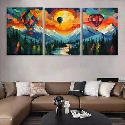 3pcs Hot Air Balloon Sunset Landscape Perfect Wall Art Set Canvas Framed 40x60cm - High Quality Print 100% Australian Made Wall Canvas Ready to Hang