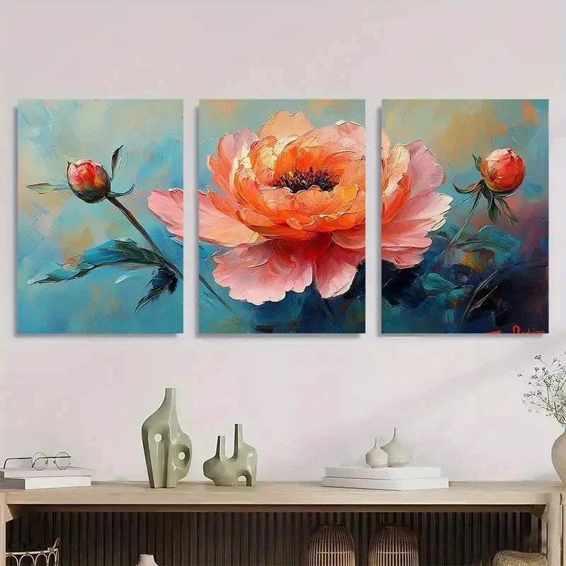 3pcs Pink Floral Peony Flower Perfect Wall Art Set Canvas Framed 40x60cm - High Quality Print 100% Australian Made Wall Canvas Ready to Hang