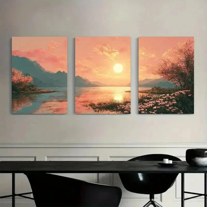 3pcs Serene Sunset Over Expansive Waters Metal Print Ready to Hang Art