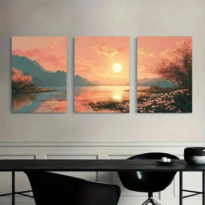 3pcs Serene Sunset Over Expansive Waters Metal Print Ready to Hang Art