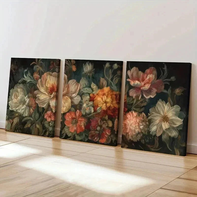 3pcs Botanical Floral Illustrations Decor Wall Art Set Canvas Framed 40x60cm - High Quality Print 100% Australian Made Wall Canvas Ready to Hang
