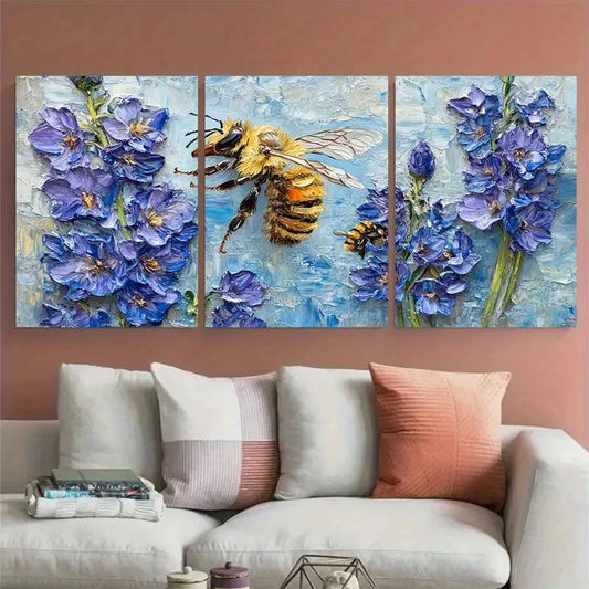 3pcs Delphinium Painting Wildflowers Perfect Wall Art Set Canvas Framed 40x60cm - High Quality Print 100% Australian Made Wall Canvas Ready to Hang