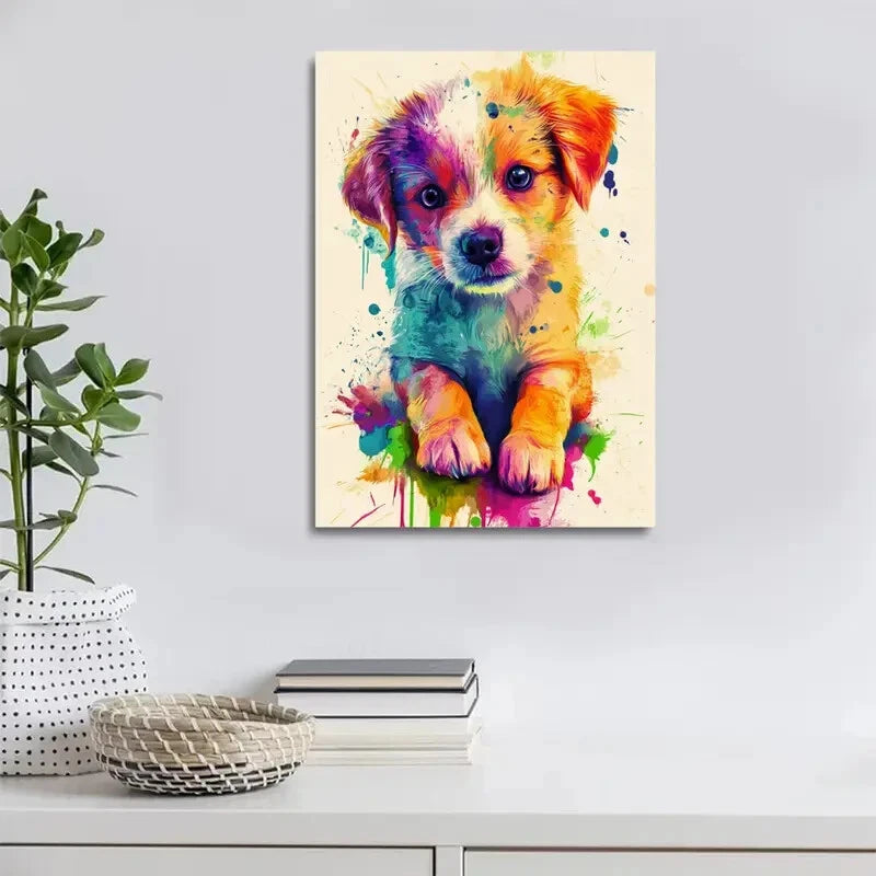 Beautiful Modern Abstract Cute Dog Painting 40x60cm Metal Print Ready to Hang