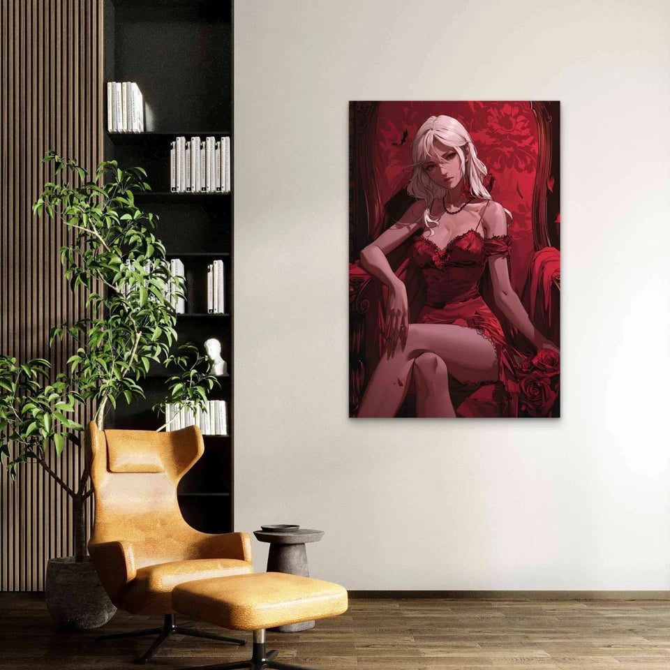 Anime Girl In A Red Dress 60×90cm Metal Print Ready to Hang