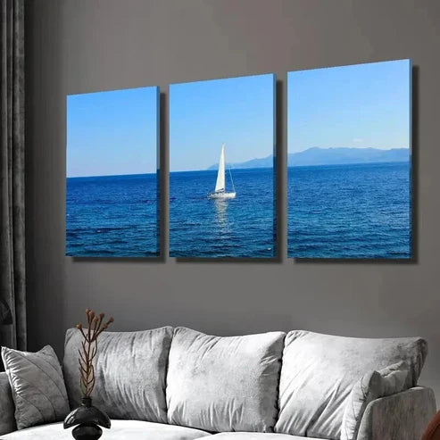 3pcs Sailing Boat in the Blue Sea Wall Art Set Canvas Unframed - High Quality Print 100% Australian Made Wall Canvas
