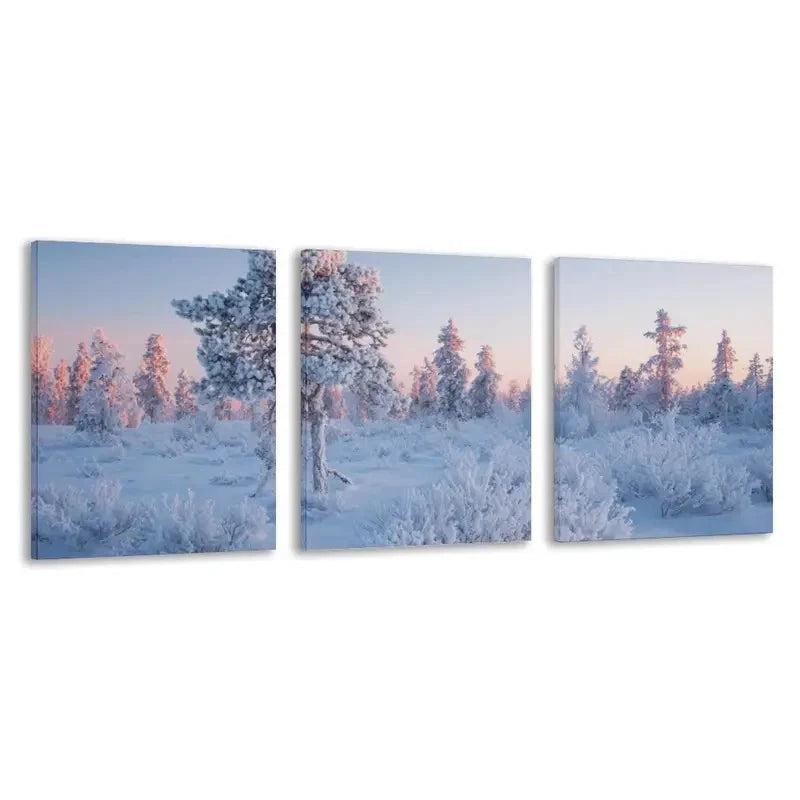 3pcs Frozen Forest Covered In Pure White Snow  Wall Art Set Canvas Framed 60x90cm - High Quality Print 100% Australian Made Wall Canvas Ready to Hang