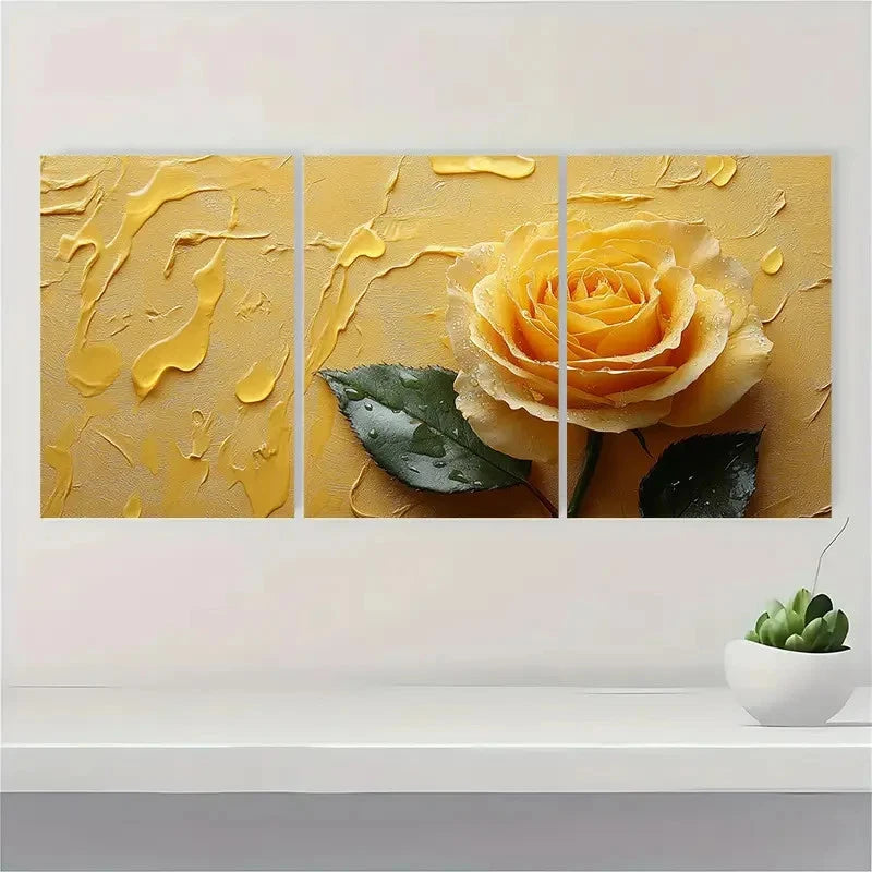 3pcs Yellow Rose Aesthetic Décor Perfect Wall Art Set Canvas Framed 40x60cm - High Quality Print 100% Australian Made Wall Canvas Ready to Hang