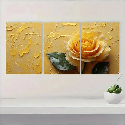3pcs Yellow Rose Aesthetic Décor Perfect Wall Art Set Canvas Framed 40x60cm - High Quality Print 100% Australian Made Wall Canvas Ready to Hang