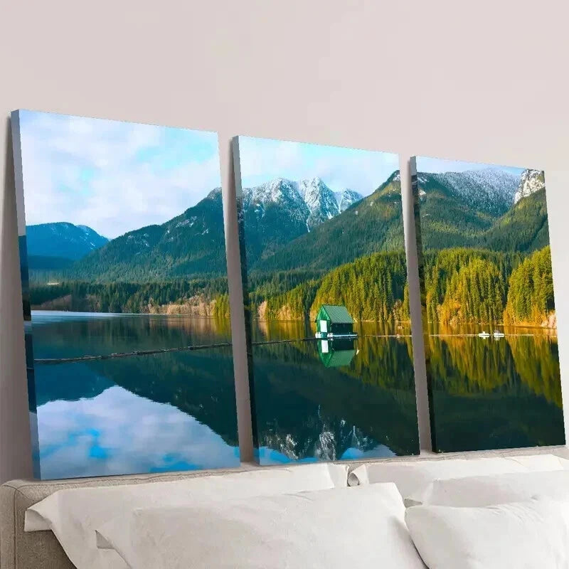 3pcs Lake Reflecting Natural Mountain Scenery Wall Art Set Canvas Framed 40x60cm - High Quality Print 100% Australian Made Wall Canvas Ready to Hang