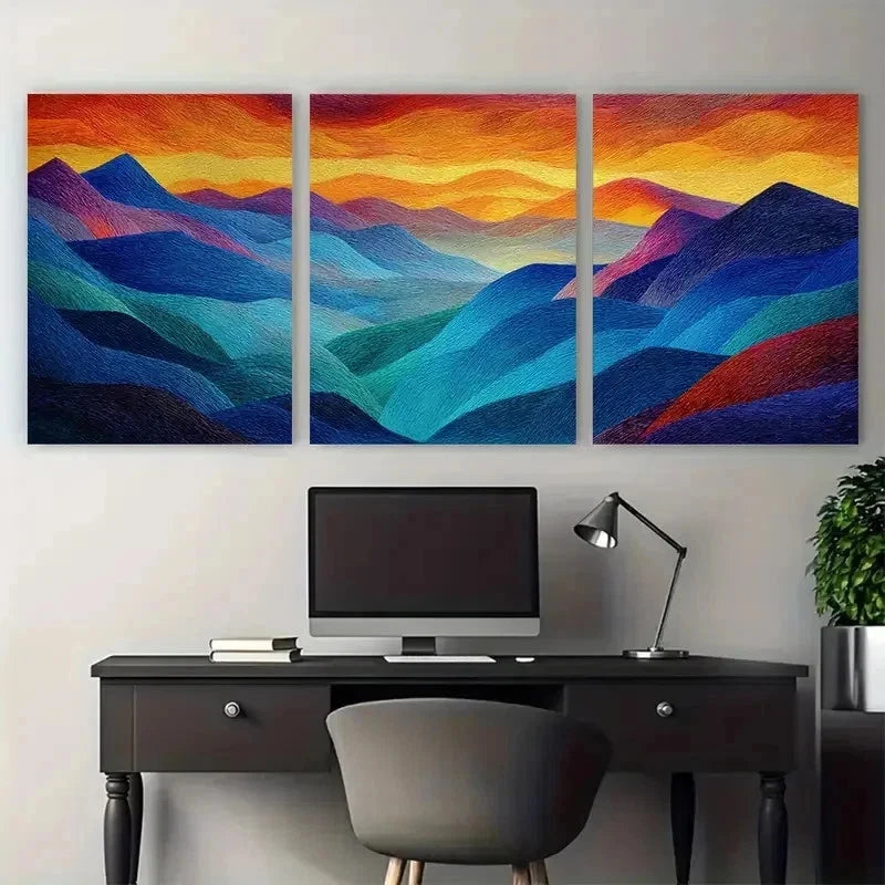 3pcs Abstract Nature Mountain Sunset Perfect Wall Art Set Canvas Framed 40x60cm - High Quality Print 100% Australian Made Wall Canvas Ready to Hang