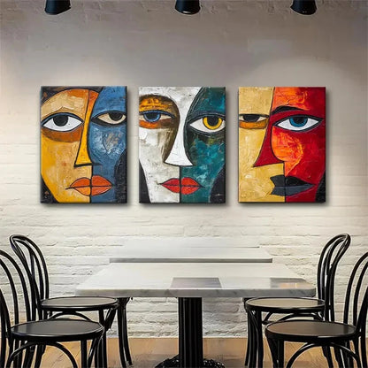 3pcs Abstract Cubism Face Décor Colorful Perfect Wall Art Set Canvas Framed 40x60cm - High Quality Print 100% Australian Made Wall Canvas Ready to Hang