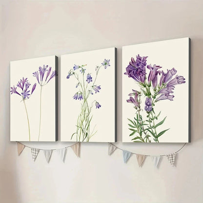 3pcs Purple Botanical Flower Art Green Leaves Wall Art Set Canvas Framed 50x70cm - High Quality Print 100% Australian Made Wall Canvas Ready to Hang