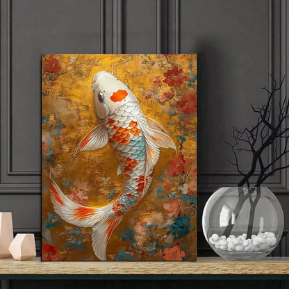 Koi Fish with Colorful Scales, Swimming in The Center 40x60cm Metal Print Ready to Hang
