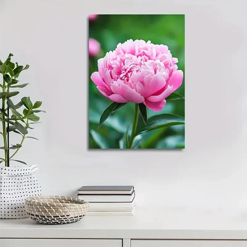 Vibrant Pink Peony with Green Stems 40x60cm Metal Print Ready to Hang