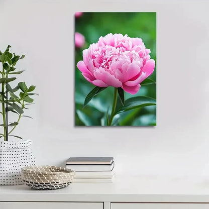 Vibrant Pink Peony with Green Stems 40x60cm Metal Print Ready to Hang