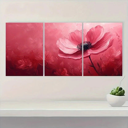 3pcs Rustic Pink Botanical Abstract Metal Print Ready to Hang Art
