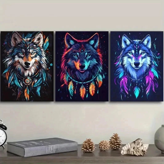 3pcs Featuring a Stunning Wolf Portraits Wall Art Set Canvas Framed 40x60cm - High Quality Print 100% Australian Made Wall Canvas Ready to Hang