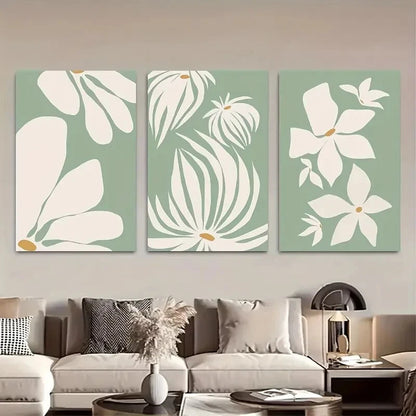 3pcs White Flowers & Leaves Green Floral Metal Print Ready to Hang Art