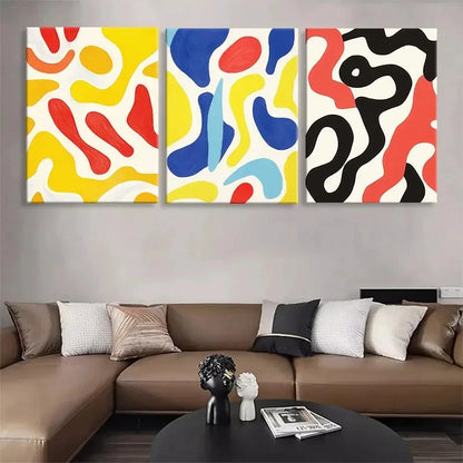 3pcs Modern Geometric Abstract Yellow & Black Metal Print Ready to Hang Art
