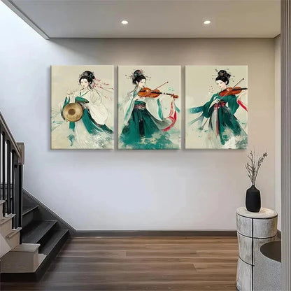 3pcs Women Playing Musical Instruments Perfect Wall Art Set Canvas Framed 40x60cm - High Quality Print 100% Australian Made Wall Canvas Ready to Hang