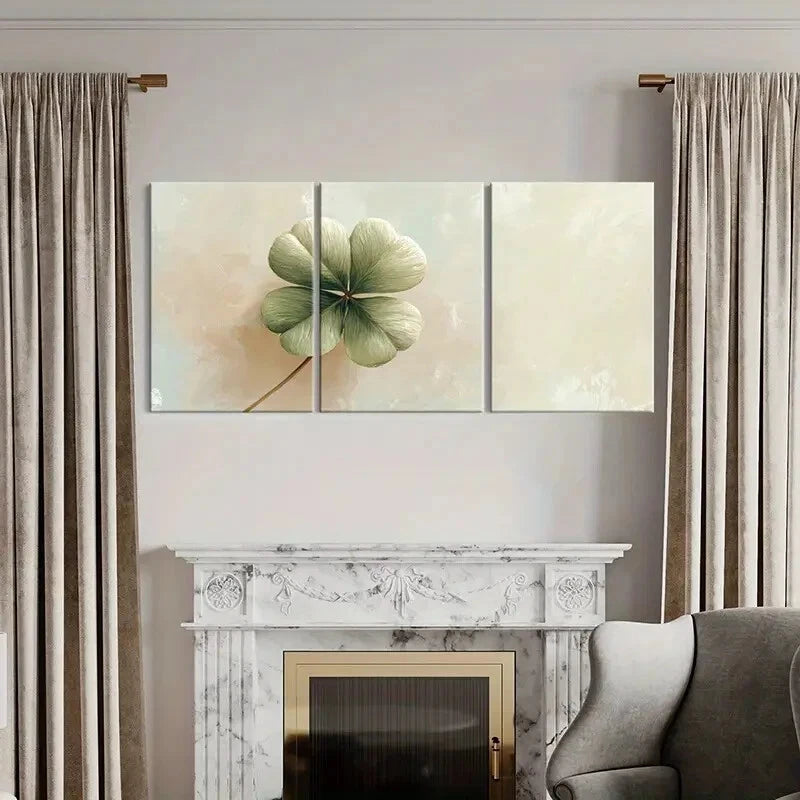 3pcs Artistic Four-Leaf Clover Soft Pastel Tones Metal Print Ready to Hang Art