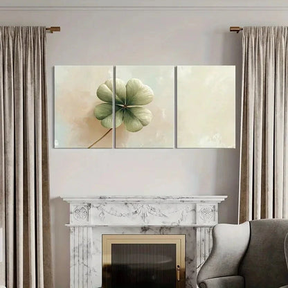 3pcs Artistic Four-Leaf Clover Soft Pastel Tones Metal Print Ready to Hang Art
